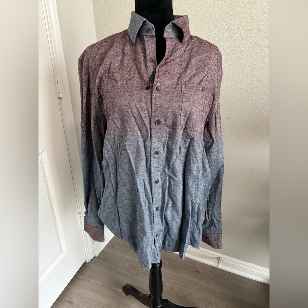 Johnnie-O Hangin' Out Roscoe flannel shirt‎ in an ombré blue and plum Sz Large